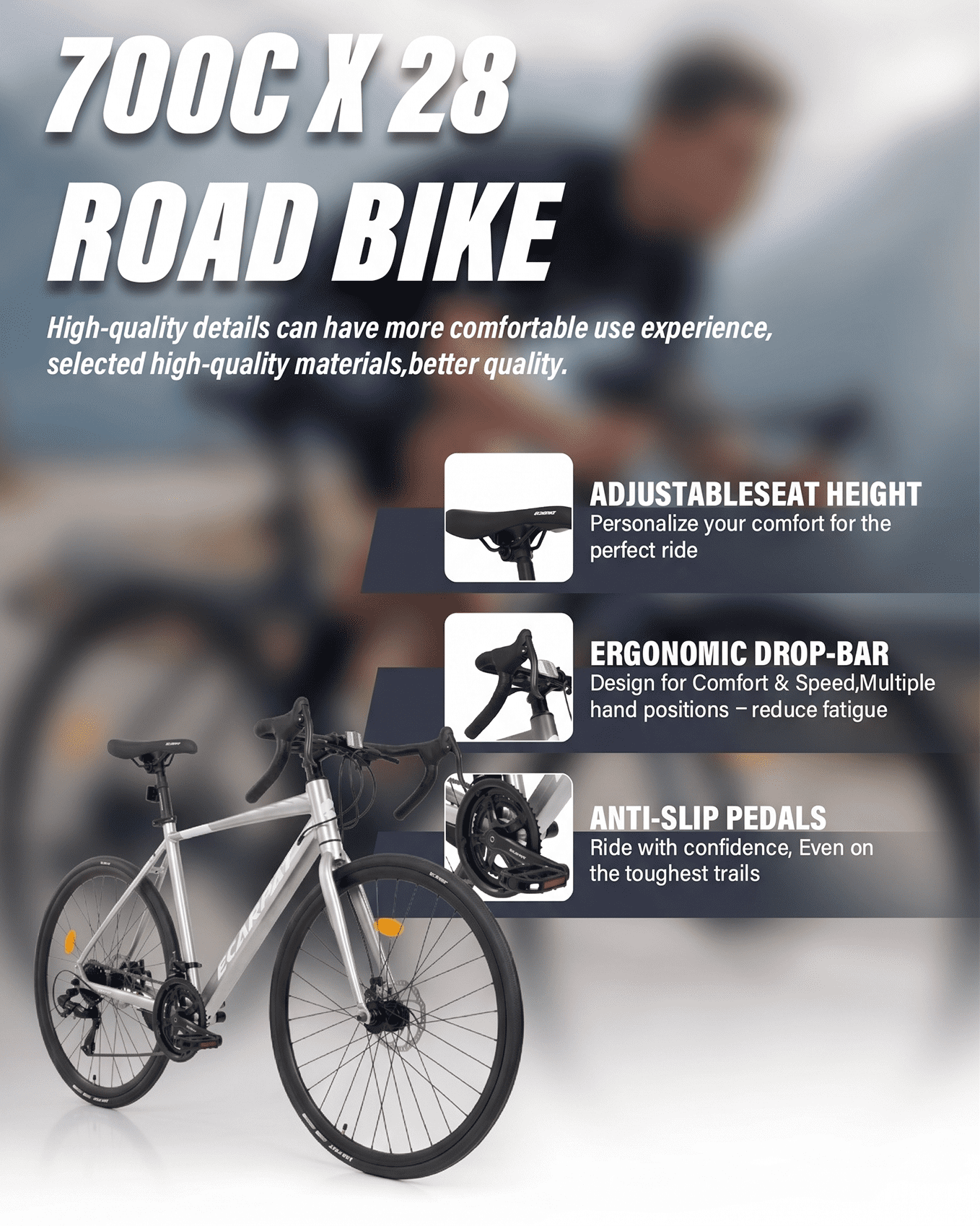 700C Road Bike 16 Speed, Sport Bike Performance Aluminum Road Bike, City Commuter Bicycle with Dual Disc Brakes, Lightweight Racing Bicycle for Men &Women, Cream