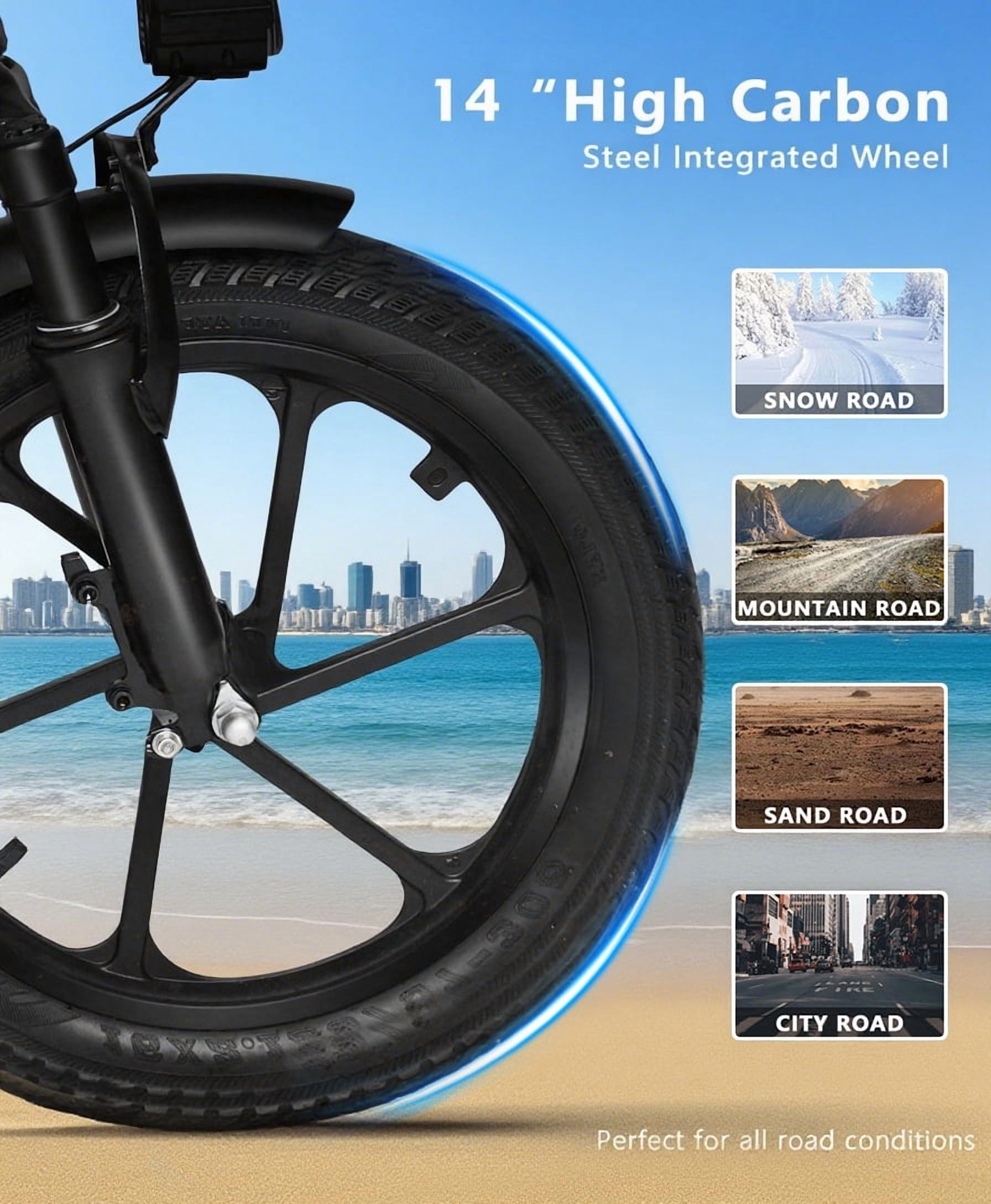 BroPath Electric Bike for Adults, 14 Folding Ebike, Electric Bicycle with 576WH Battery, 21MPH,20+ Miles(MAX),450W High Motor,Multi-Shock Absorption,Commuting Mini E Bikes,UL2849,Ebike for Teens