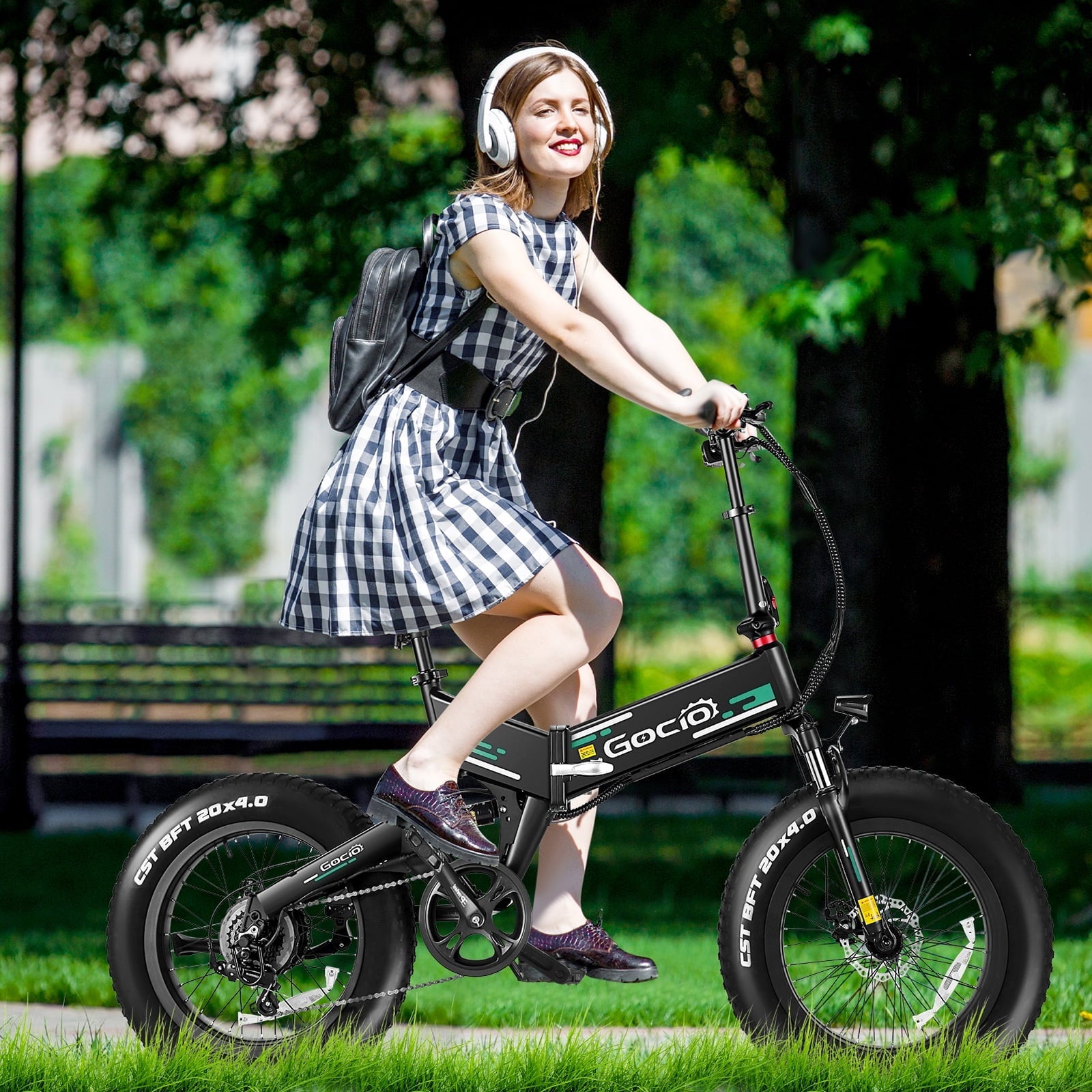 Gocio Foldable Electric Bikes Adult 20x4 Fat Tire Electric Bike, 48V 10.4Ah, 500W Electric Mountain Bike Full Suspension, LCD, Shimano 7 Speed Electric Cruiser Bicycle UL2849 Certified