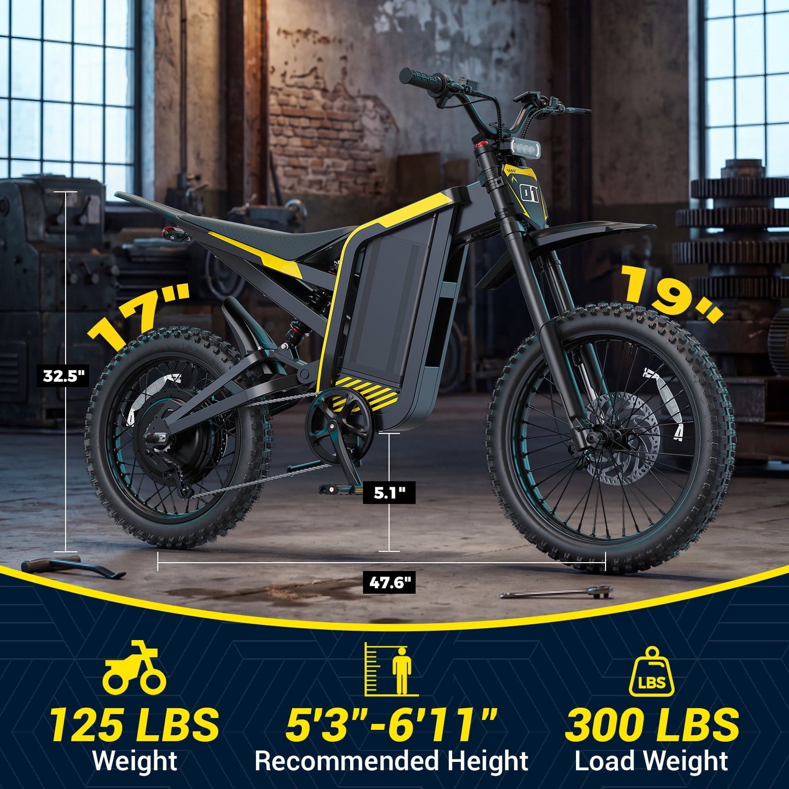 YareYi Electric Dirt Bike for adults, 4000W Peak Motor Electric Motorcycle 40 mph, 52V 30Ah Battery, 19/17 All Terrain Motorized Dirt Bikes, Dual Hydraulic Brakes