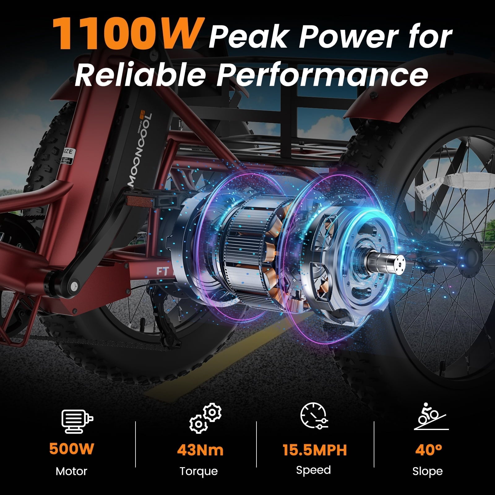 MOONCOOL Folding Electric Tricycle for Adults, 20 x 4 Fat Tire Electric Trike, 48V Peak 1092W  Electric Bicycle, 3 Wheels 7 Speed Ebike w/ 14.5Ah Removable Battery& Speed Differential Mechanism
