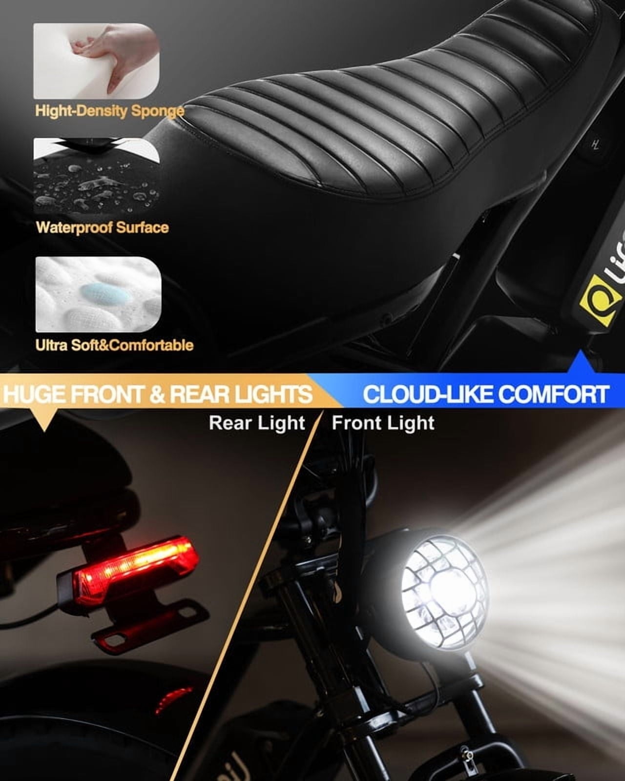 Spark Electric Bike for Adults, 1500W Peak Motor Over 28 MPH(Unlock to 35MPH) EBike, 20 Fat Tires with Dual Suspension & Brakes Motorcycle Black & Brown