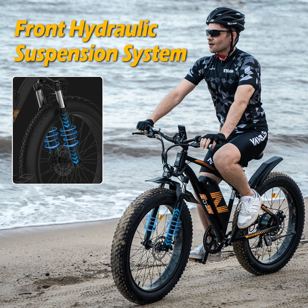 ZDZA Electric Bike for Adults, Peak 1500W Motor E-Mountain Bicycle, 26 Fat Tire 28mph Ebike, 48V 15Ah Removable, Dual Suspension with Shelf UL2849, Black