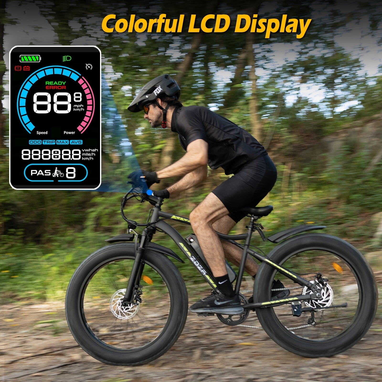 ZDZA Electric Bike for Adults, Peak 1500W Motor E-Mountain Bicycle, 26 Fat Tire 28mph Ebike, 48V 15Ah Removable, Dual Suspension with Shelf UL2849, Black