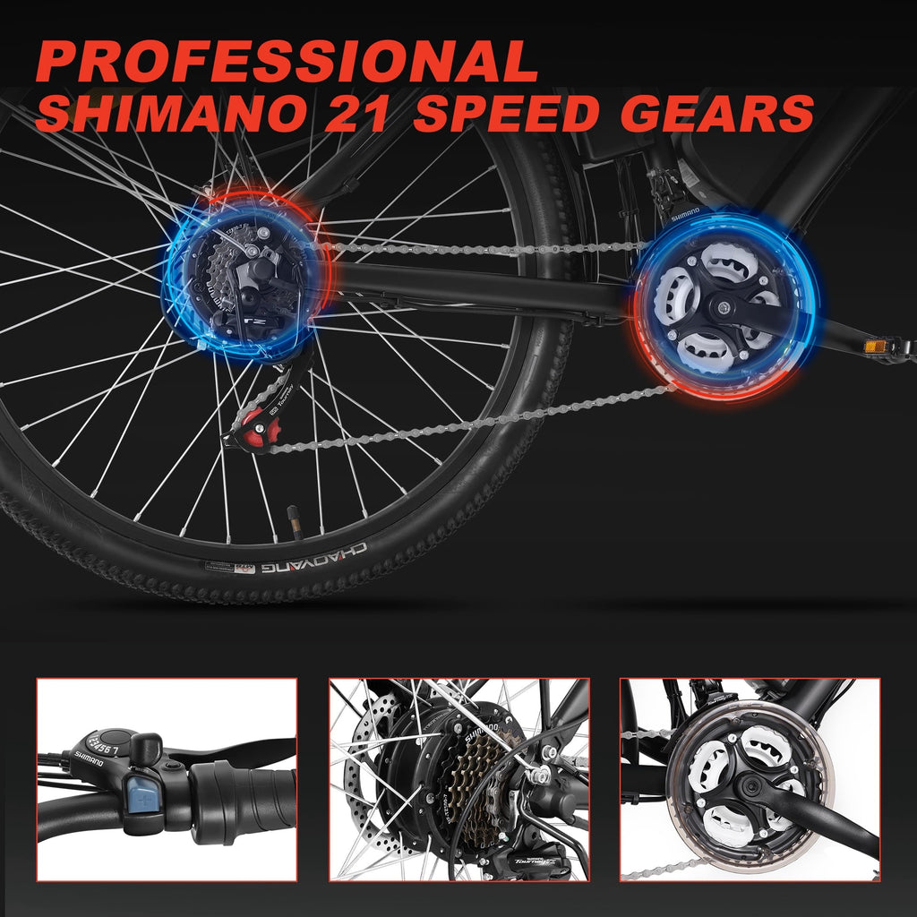 ZNH Electric Bike 26 Electric Mountain Bicycles 350W Motor E bike 21 Speed 36V 10Ah Electric Commuter Bike 20MPH Black Electric Bicycle Ebike