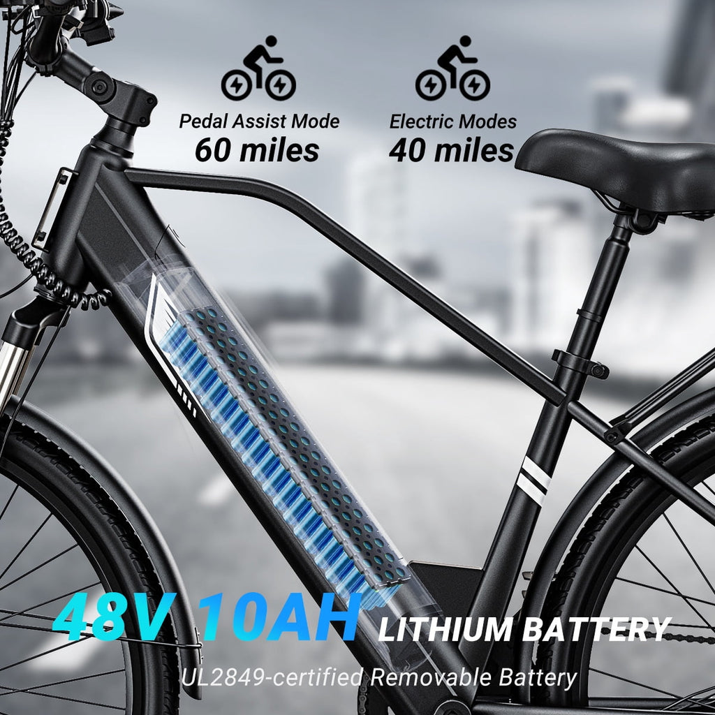DYU C7L Electric Bike for Adults, 26 Peak 1000W Motor Ebike, 48V 10.4Ah Removable Battery, 45 Miles Max 20MPH, 7 Speed Electric Bicycle UL2849