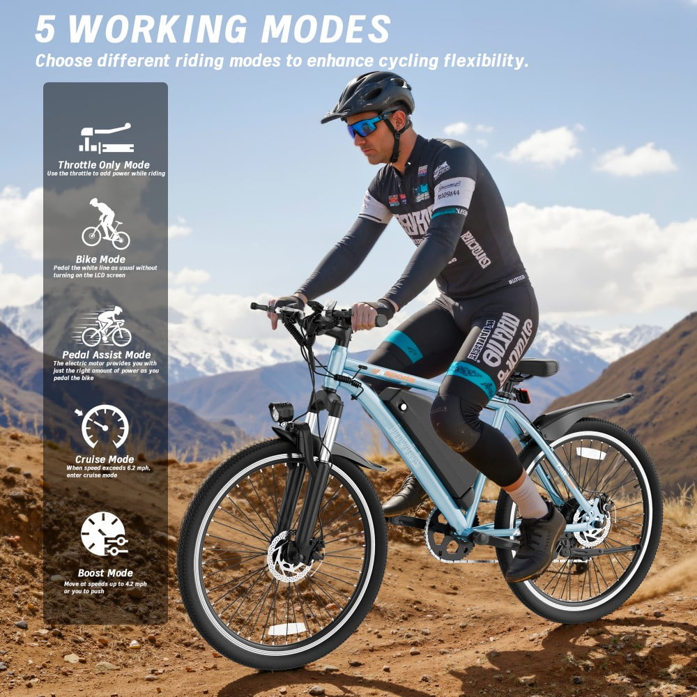 Electric Bike for Adults, 26'' Up to 50 Miles 22MPH Electric Mountain Bike with 48V 430W Removable Battery UL2849 (Blue)