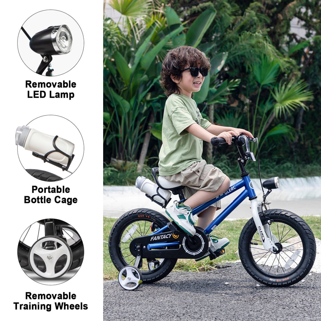 Glerc 14 inch Kids Bike for Child 3-5 Year old Boys Girls with Water Bottle Holder & Headlight & Training Wheels, Black