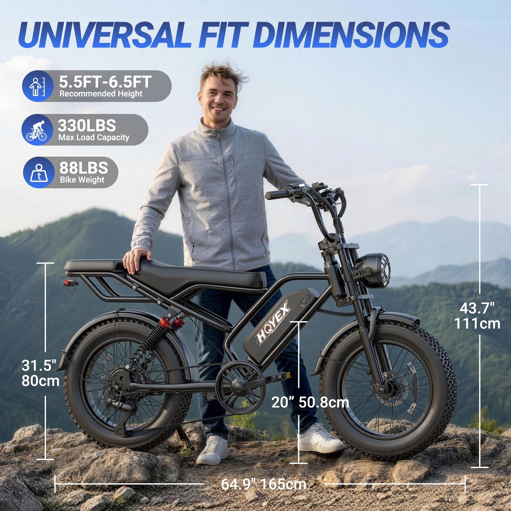HQYEX HQ20 Adult Electric Bike, 1500W Brushless Motor, 20 Fat Tire Ebike, 48V 20Ah Removable Battery, 31MPH Top Speed with Dual Suspension & Dual Disc Brakes for All-Terrain Use