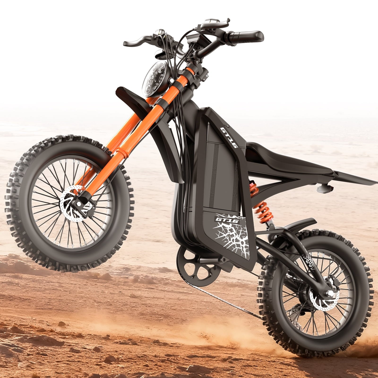 Electric Dirt Bike, 3000W Peak Motor, 35MPH Electric Motorcycle,48V/25AH Battery E Mountain bike, 5 PAS Speeds, Hydraulic Brakes, UL2849 Full Suspension 16 Off Road Tire