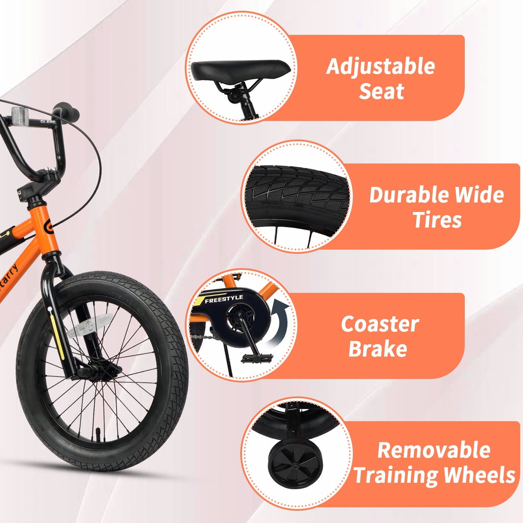 Glerc 16 Inch Little Kids Bike for Over 4 Years Old Boys Girls Youth BMX Style Bicycle with Training Wheels Coaster & Rear V Brake, Black