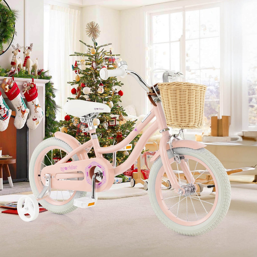 Costway 14 Kid's Bike with Training Wheels Adjustable Handlebar Seat Handbrake Pink