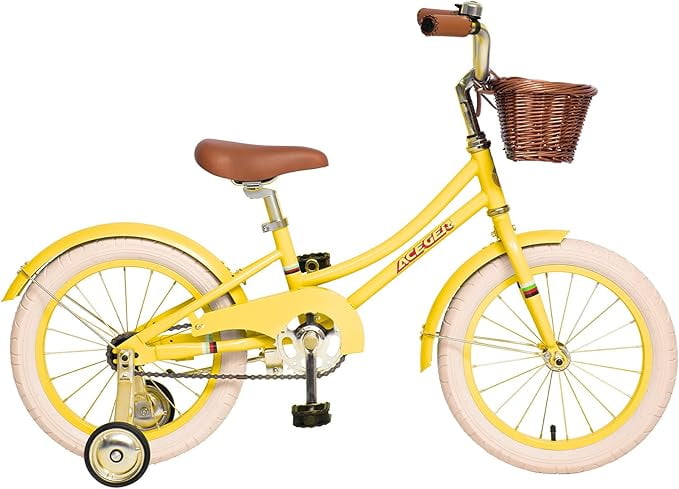 ACEGER 16 Inch Girls Bike with Basket, Purple, Training Wheels, Ages 4-8