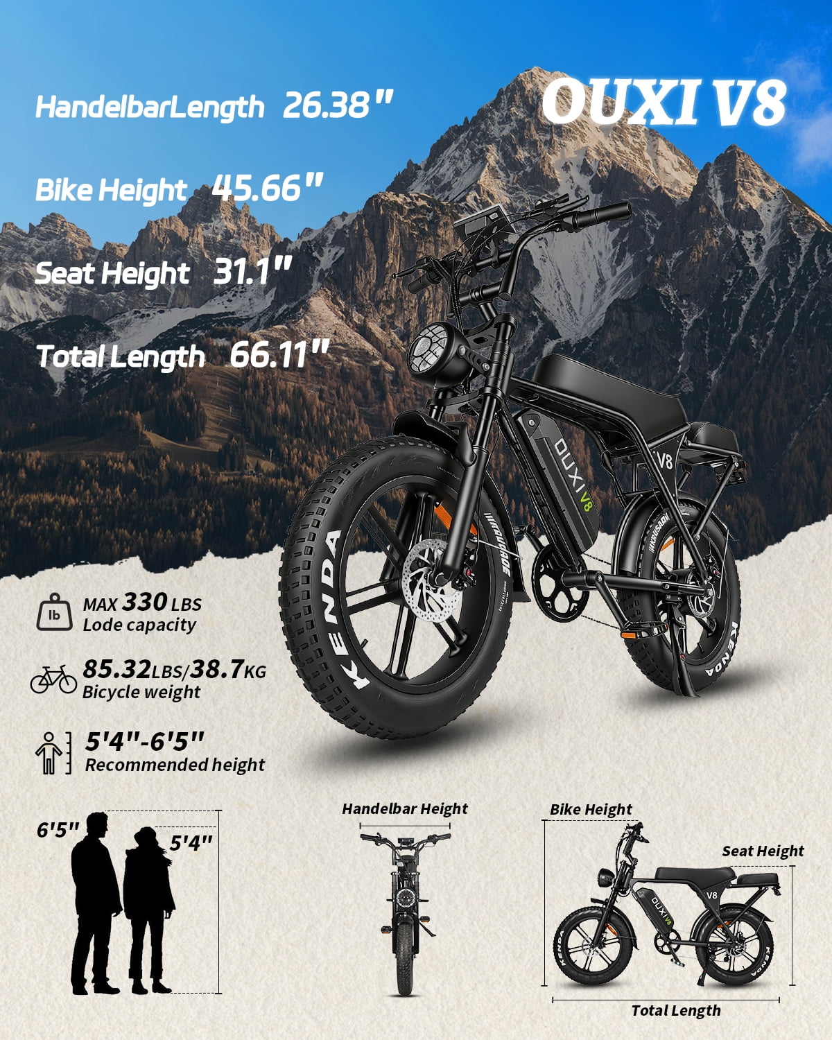 VTOKW Electric Bike for Adults, 500W Electric Bicycles with 36V 10.4Ah Battery, 16 Fat Tire Ebike, 20MPH E-Bike, E Bike for Adults UL2849