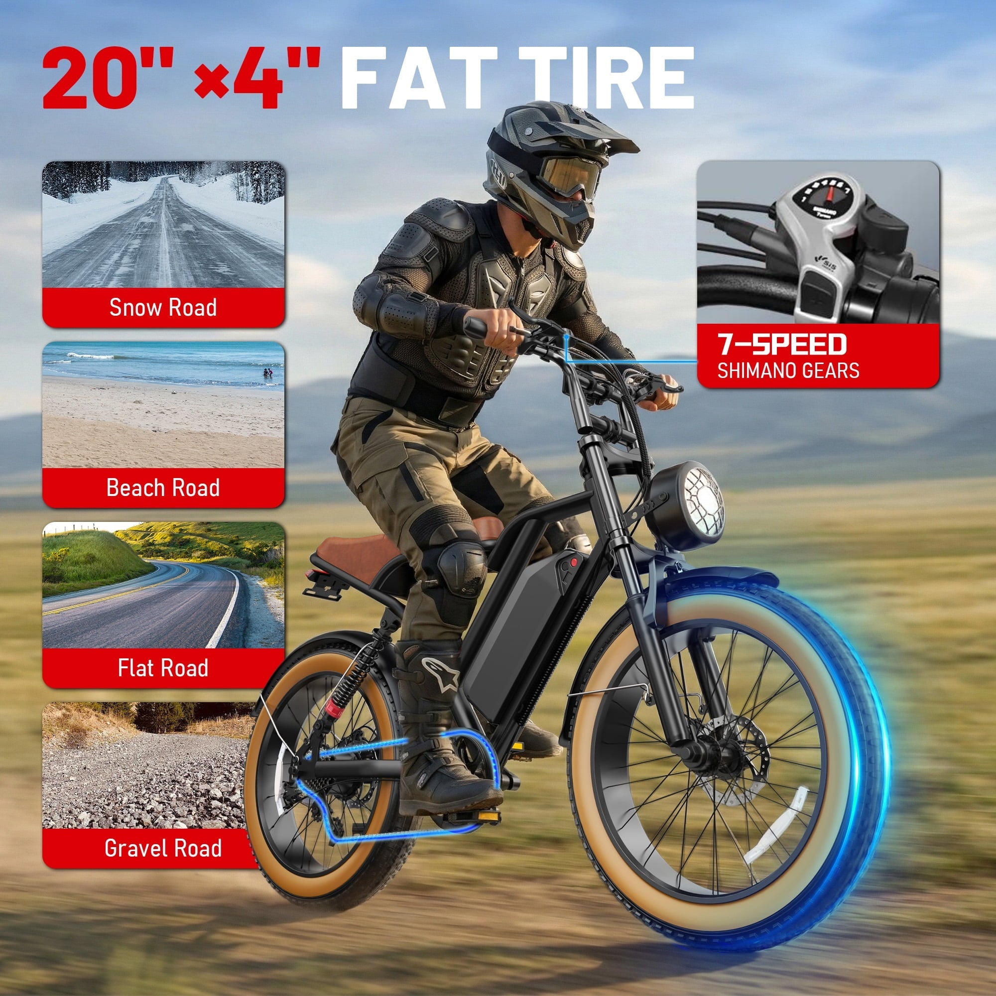 UL2849 Electric Bike for Adults - Peak 2000W Motor, 20x4 Fat Tire,48V/25AH, Full Suspension, 7-Speed