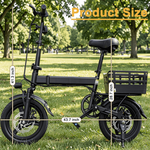14 Folding Electric Bike for Adults, 500W Commuter Ebike with 350WH Battery, 20MPH & 20 Miles, UL2849, Mini Bicycle with Basket