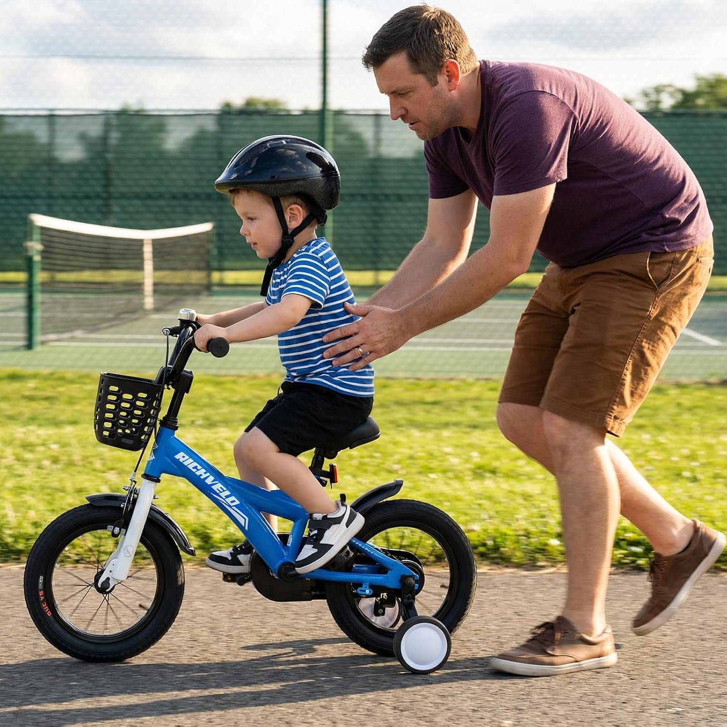 Kids Bike 12 Inch for Boys Girls, BMX Style Kids' Bicycle with Removable Training Wheels and Basket, Coaster Brake Toddlers Children's Bicycle Gift for Boys Girls 2-4 Years Old, Blue