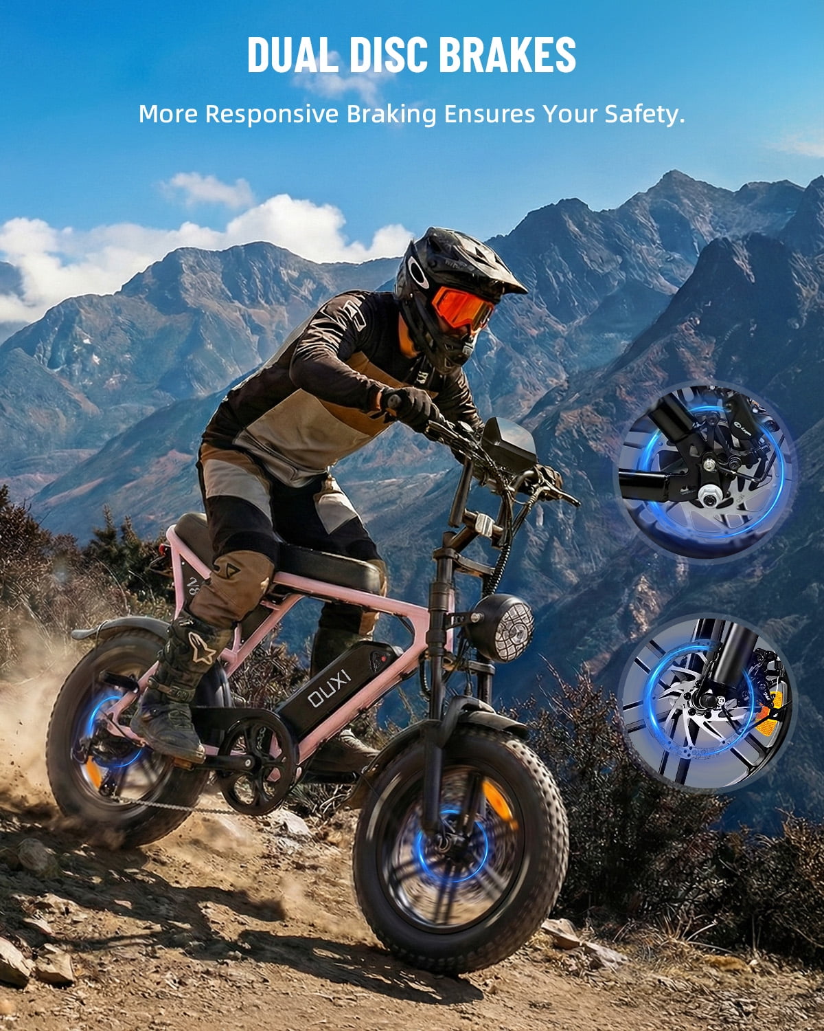 OUXI V8 Electric Bike for Adults, 20 Fat Tire Electric Mountain Bike Peak 750W, 48V 15Ah Battery, UL2849