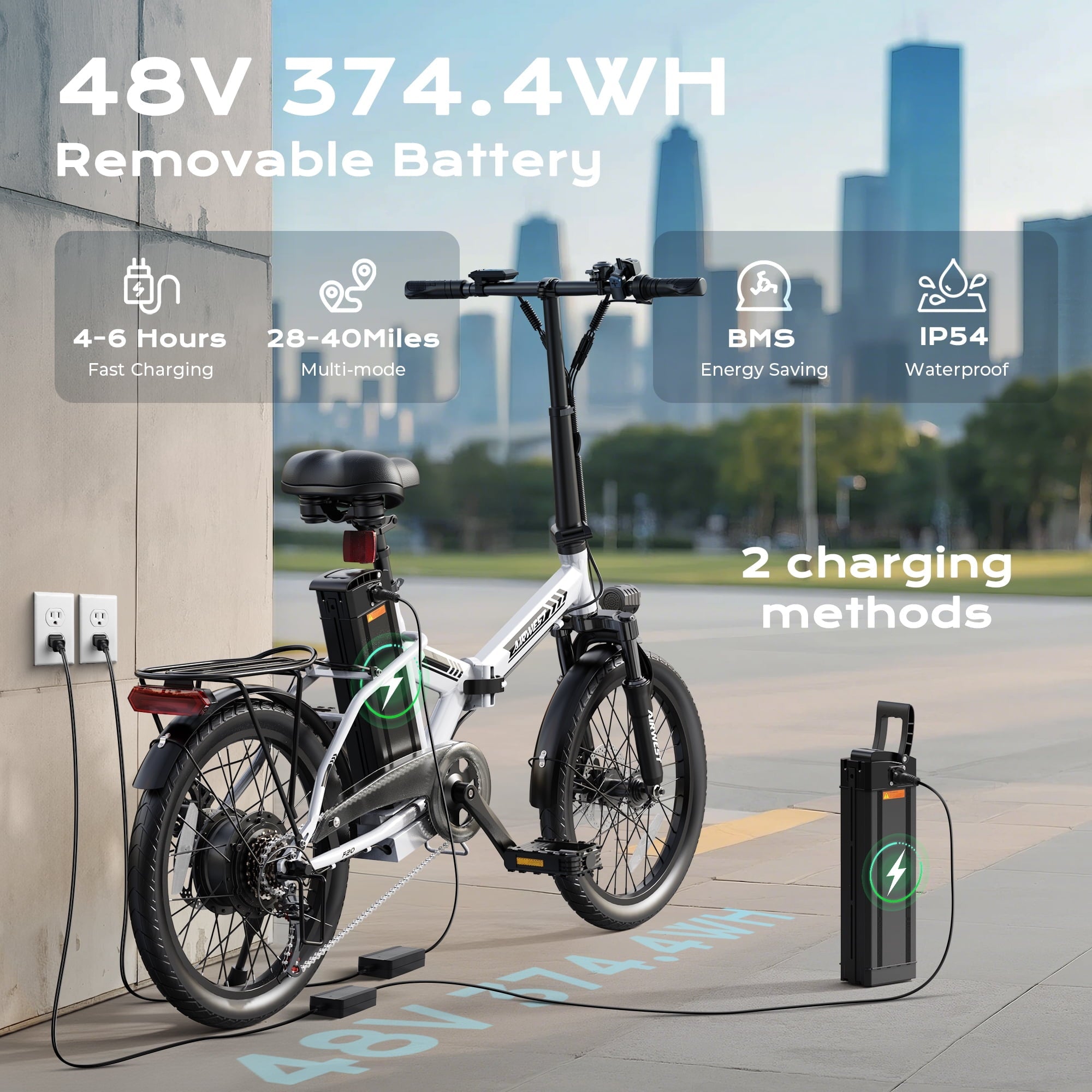 AIRWEST Electric Bike, 20 Folding Ebike for Adults, Peak 750W 20MPH Commuter E Bike with 48V 7.8AH Battery&7 Speed Gear & Dual Disc Brake & Front Suspension, 40 Miles Range (UL2849)