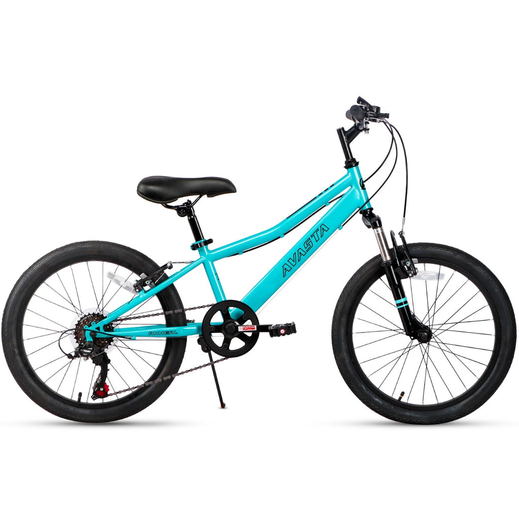 AVASTA 20'' Big Kids Mountain Bike for Age 6 7 8 9 10 11 12 Years Old Boys Girls Teen with Suspension Fork Front & Rear Dual Hand Brakes 6 Speeds Drivetrain, Cyan
