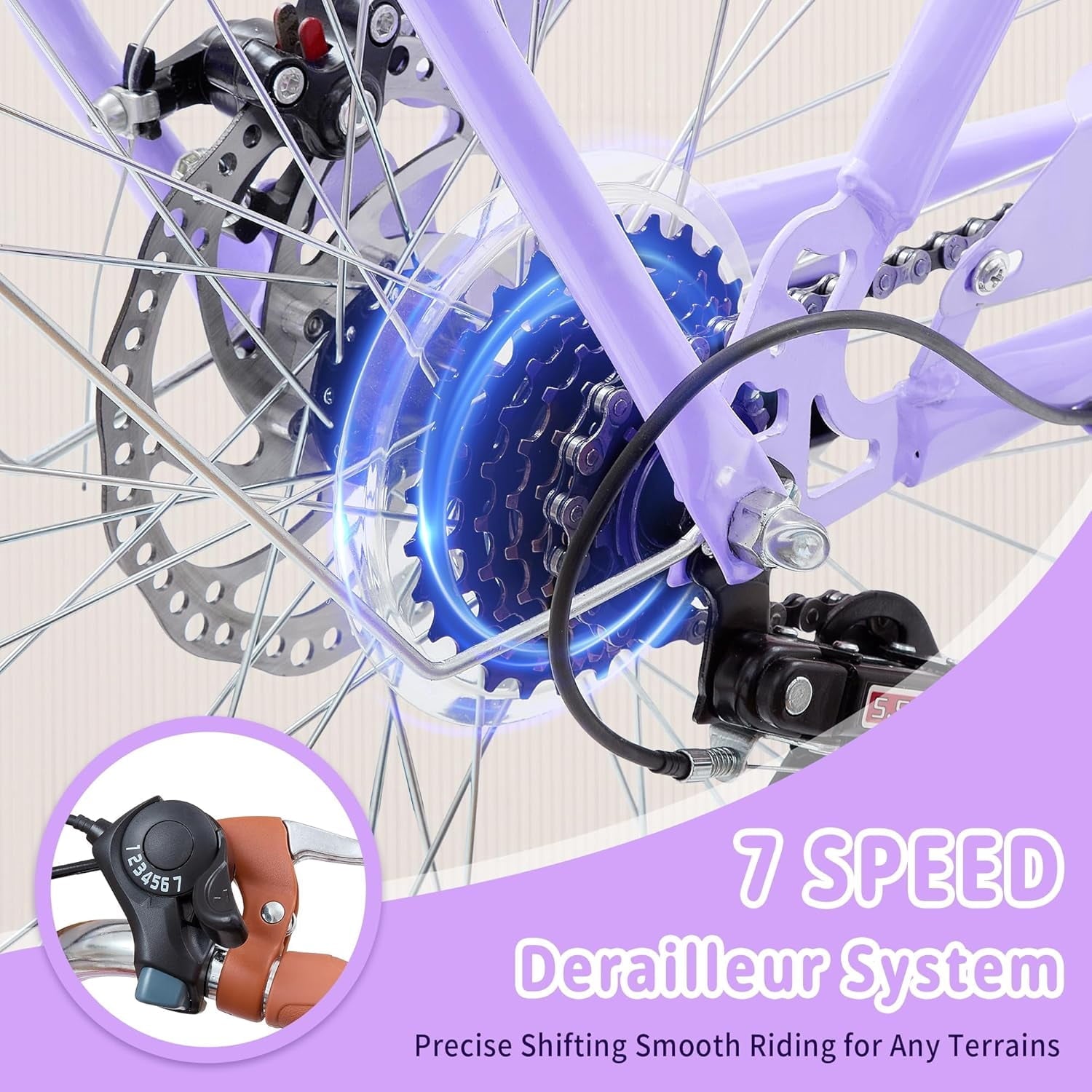 24 Beach Cruisers for Women, Pipleo Bikes for Women with Rattan Basket, 7-Speed & Step-Through Frame