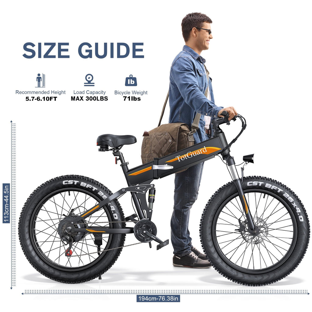 TotGuard 26x4 Electric Bike, Fat Tire 500W Ebike, Foldable Electric Bicycles E Bikes for Adults Electric 48V 10Ah Battery, Dual Shock Absorber, Lockable Fork UL2849
