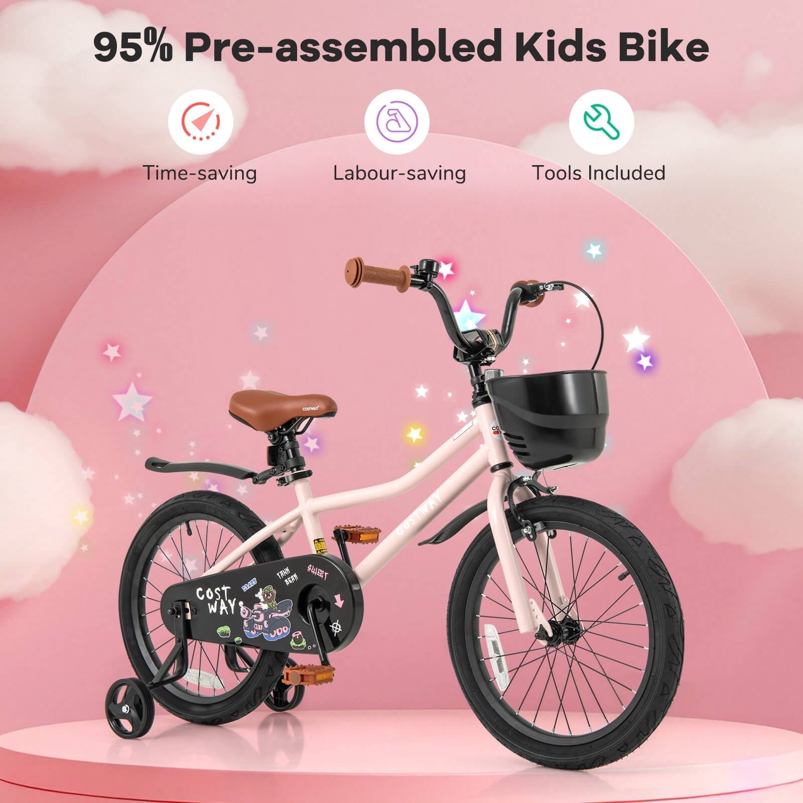 Costway 12 Kid's Bike with Training Wheels Adjustable Handlebar & Seat Handbrake Green