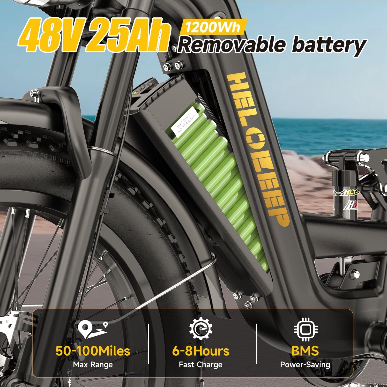 Helokeep 26 Green Fat Tire High Performance Cargo Electric Bike for Men, 4000W Peak 2000W, 40MPH, 48V 25Ah UL2849 Off-Road Ebike