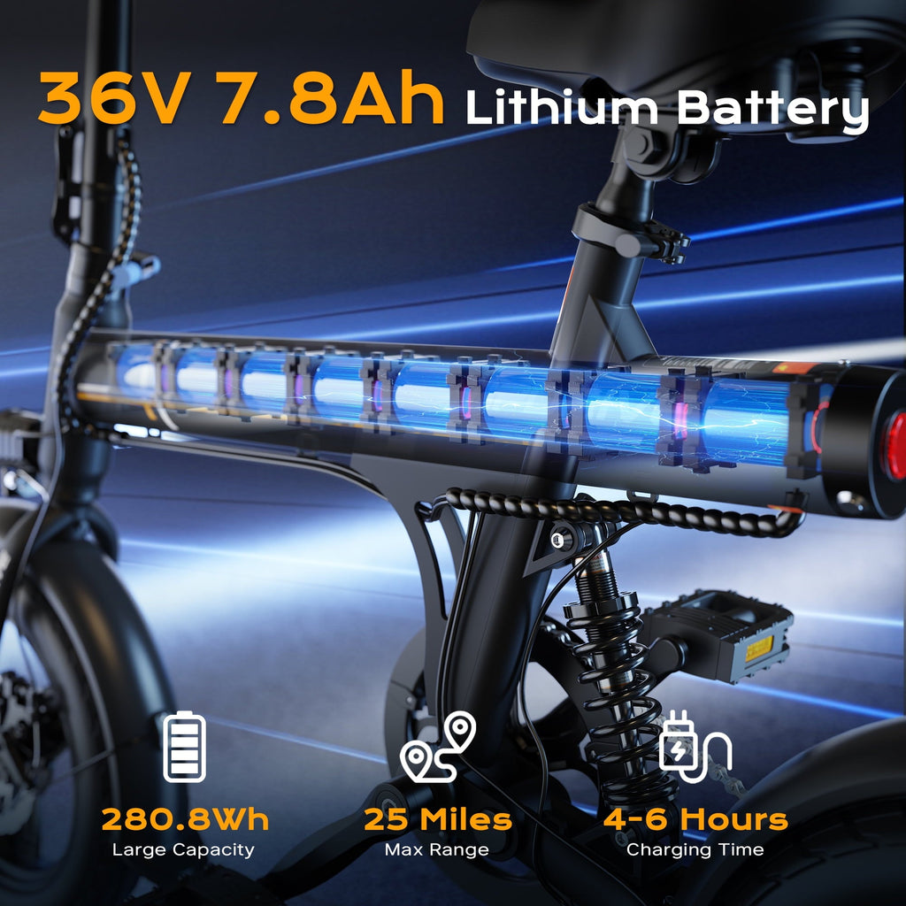 VIPDRIVE Electric Bike, 14 Folding EBike for Adults, 500W Peak Motor, 36V 7.8Ah Battery, 20MPH City Commuter E-Bike, Mini Ebike, LCD Display, UL2849