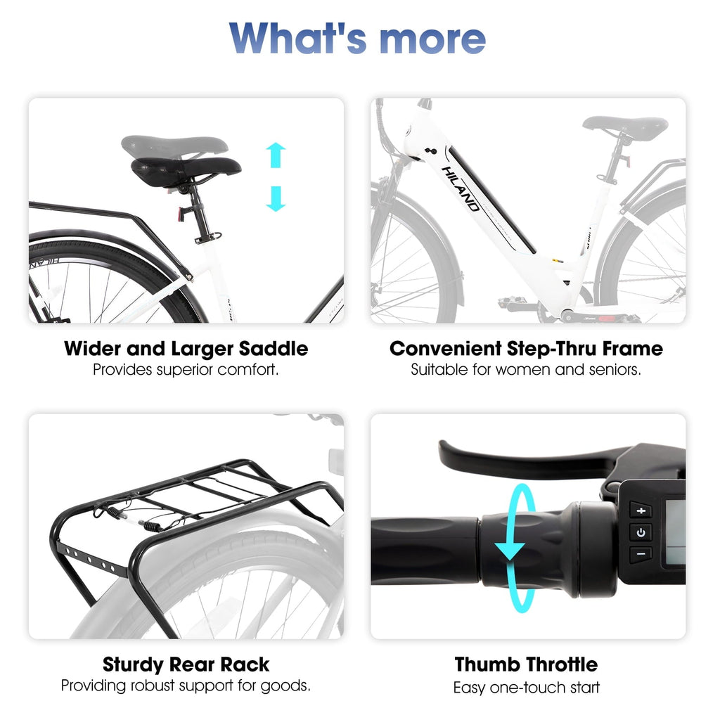 Hiland 350W Electric Bike for Men Women, 700C Step-Through Commuter Ebike, 36V Removable Battery UL2849, 7-Speed Electric Bicycle, 20mph, Khaki