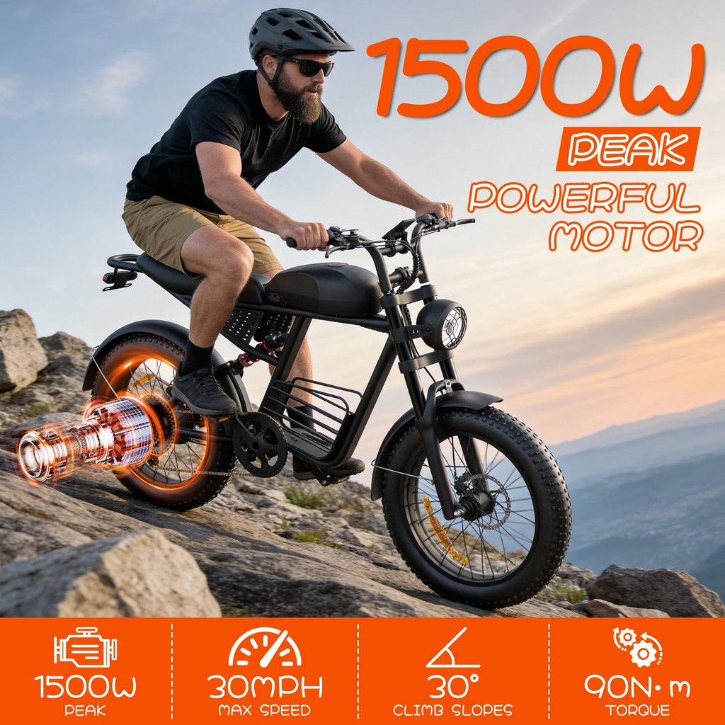 Electric Bike for Adults,750W Motor 1500W Peak,Top Speed 30MPH, Max 55miles,20×4.0 Fat Tires,48V 16.8Ah Battery,UL 2849,Fit for 18+
