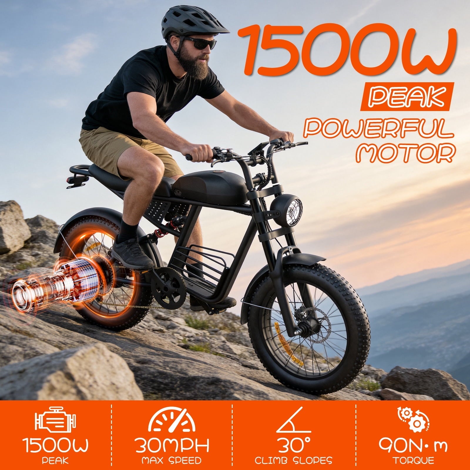 Electric Bike for Adults,750W Motor 1500W Peak,Top Speed 30MPH, Max 55miles,20×4.0 Fat Tires,48V 16.8Ah Battery,UL 2849,Fit for 18+