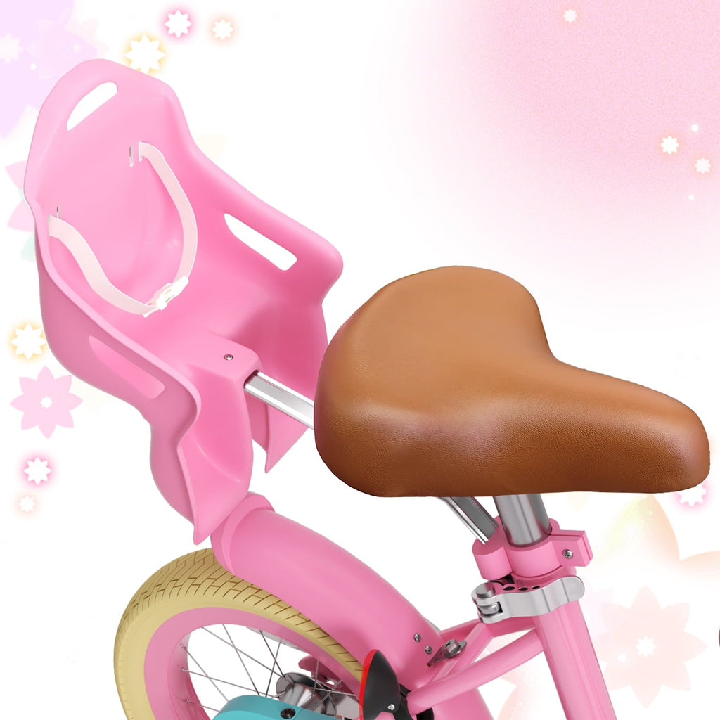 KORIMEFA Bikes for Girls 3-6 Years Old Toddlers, 12 inch Girls Bike with Training Wheels, Basket and Doll Seat, Children Bicycles with Handbrake, White