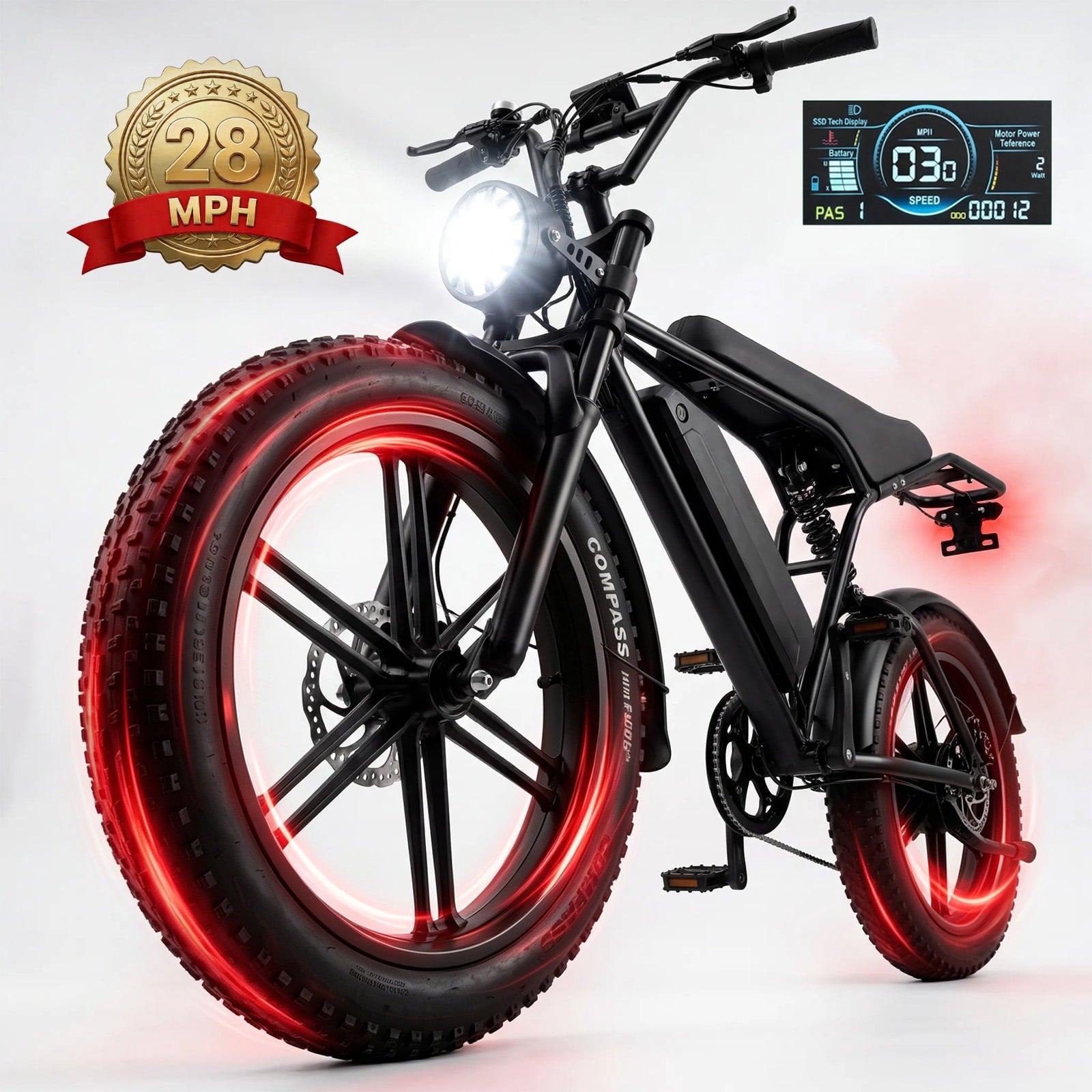 Electric Bike for Adults, 20 x 4” Fat Tire Electric Bicycle, 1500W Peak Motor 60 Miles, 48V 15Ah Removable Battery & 7 Speed Electric Mountain Bike , UL2849