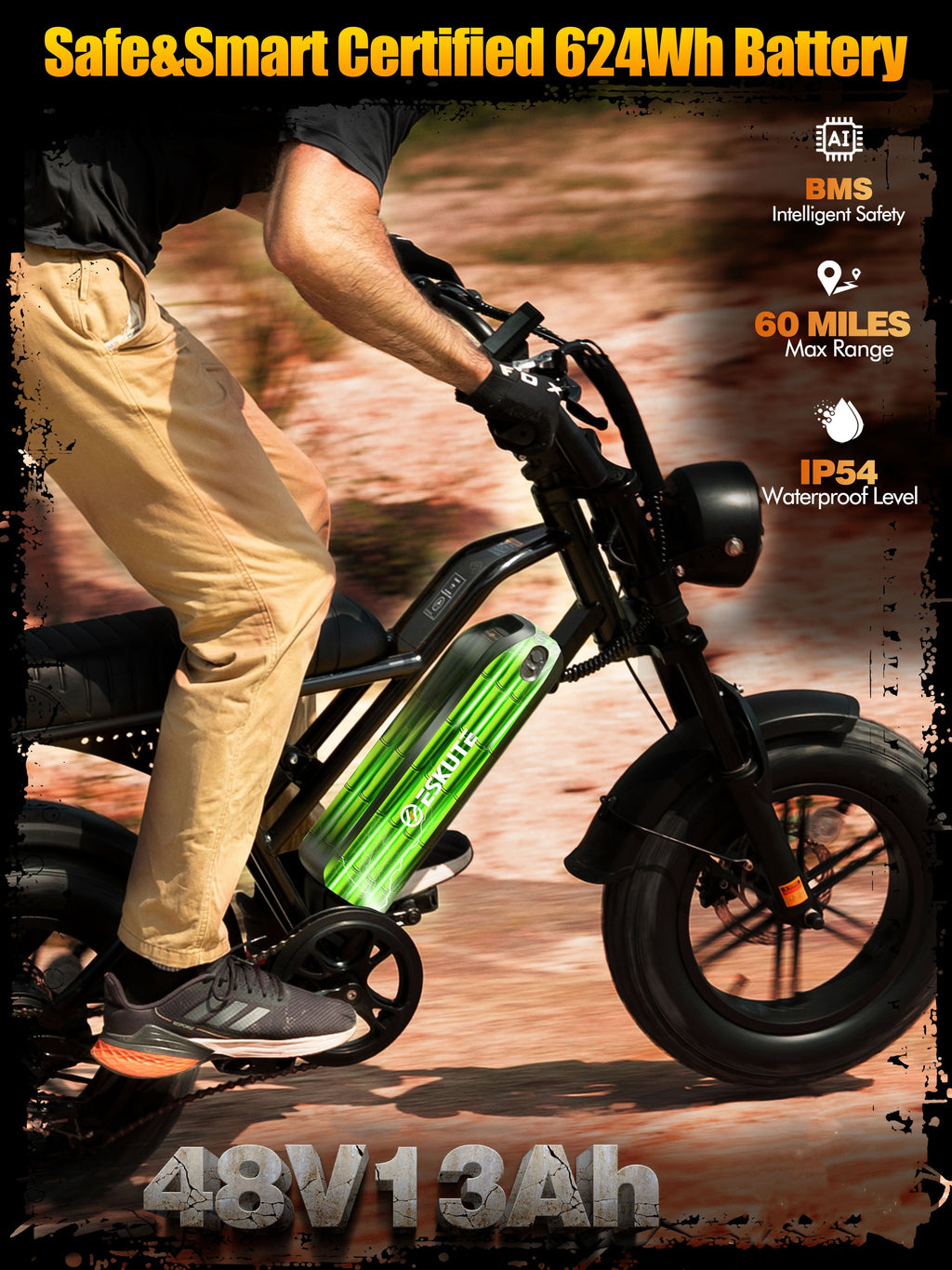 ESKUTE V100 Electric Bike for Teens Adults Students, 750W 28 Mph 48V 13 Ah,16x4.0 Fat Tire E Bicycle, 7-Speed Dual Suspension Mountain EBike Black, UL2849