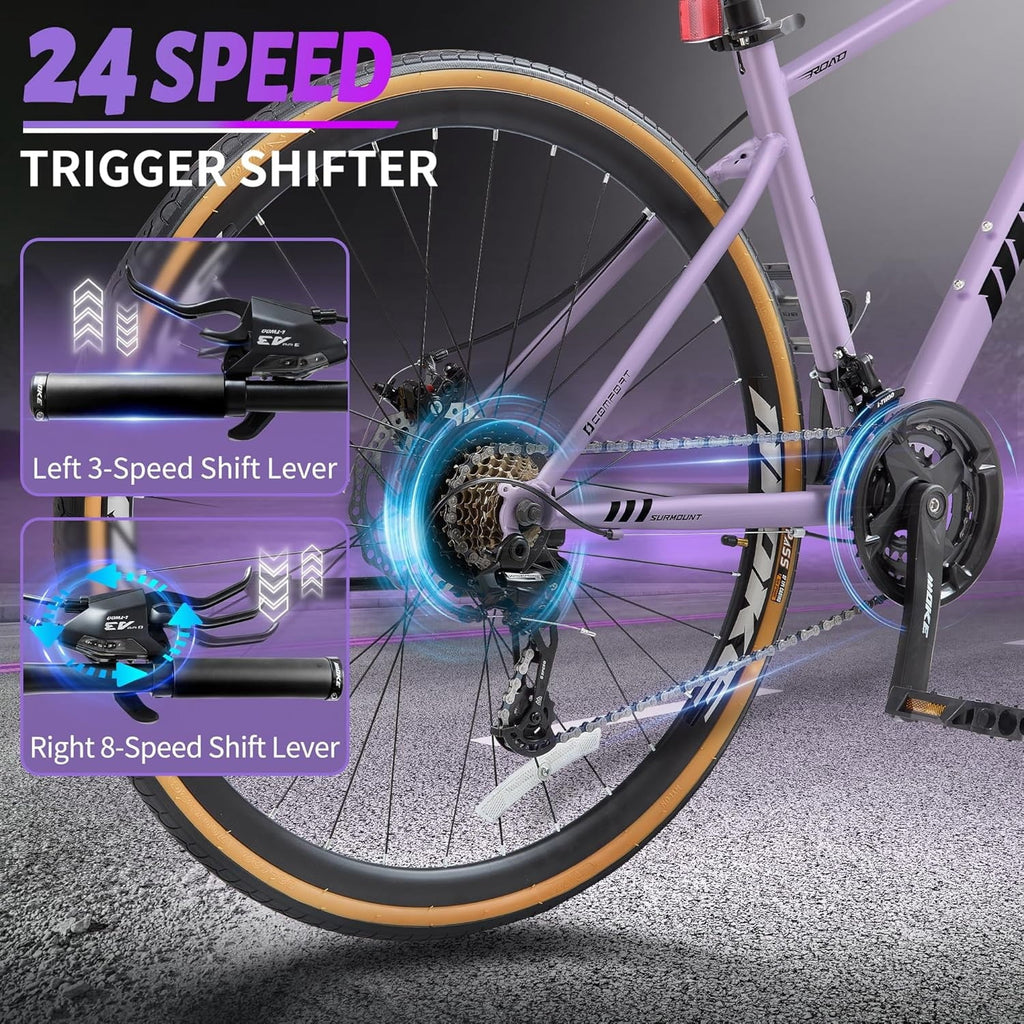 Mens Road Bike, NEORIVER 700C 24-Speed Hybrid Bike for Adults, Features Dual Disc Brakes, Trigger Shifting, Internal Wiring & Lightweight Frame for City Commuting