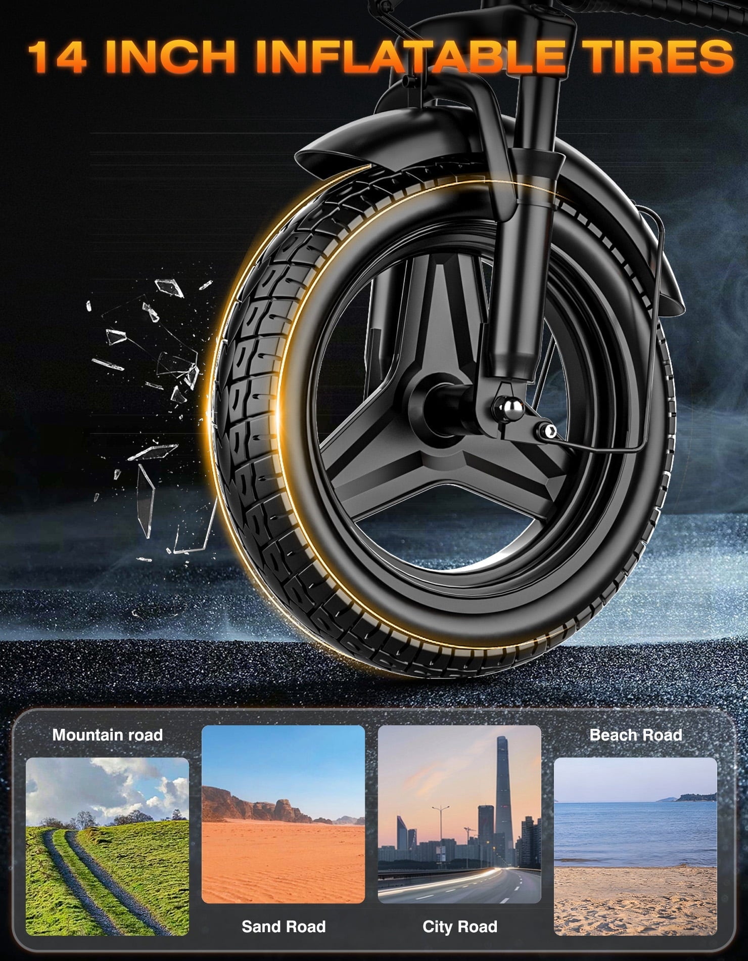 AZHAR 750W Foldable Electric Bike for Adults, 48V 10Ah Removable Battery, 14 Ebike, Electric Mini Bike,The range is 30 miles UL 2849
