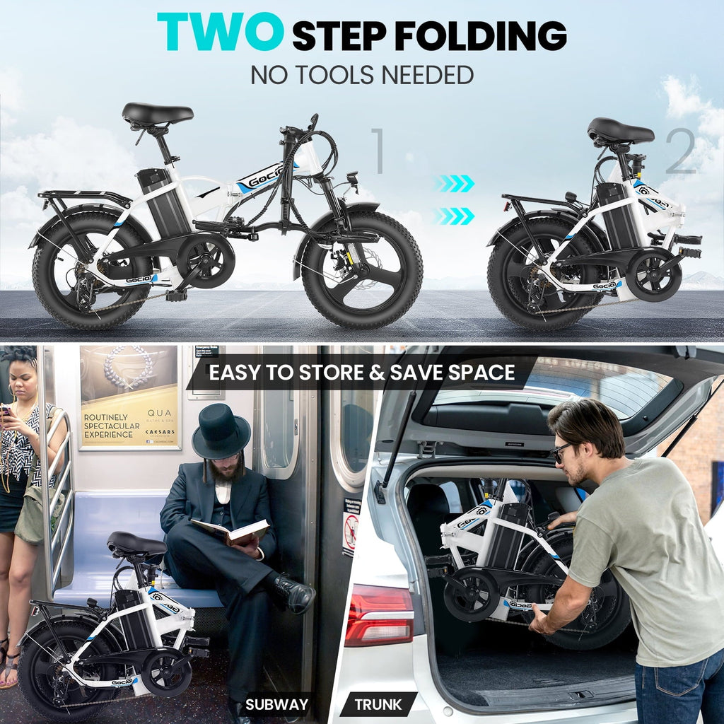 Gocio Peak 750W Electric Bike, 16 x 3.0 One-Piece Fat Tire Foldable Electric Bicycle for Adults Women, 48V 374.4Wh Removable Battery Ebikes, 20MPH Commuter E Bike for Teenager UL2849 Certified
