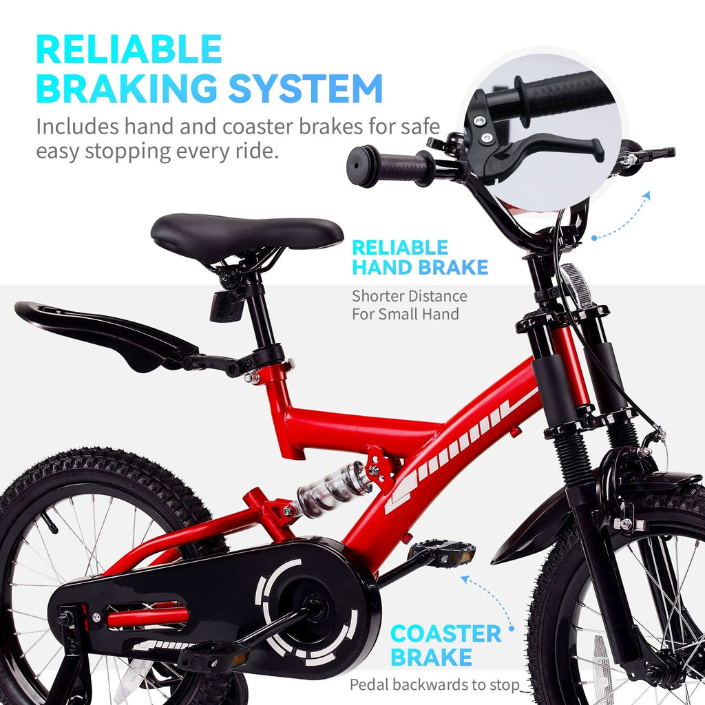 Fenbeli 16 Inch Kids Bike with Training Wheels for Girls Boys Ages 4-7, Red
