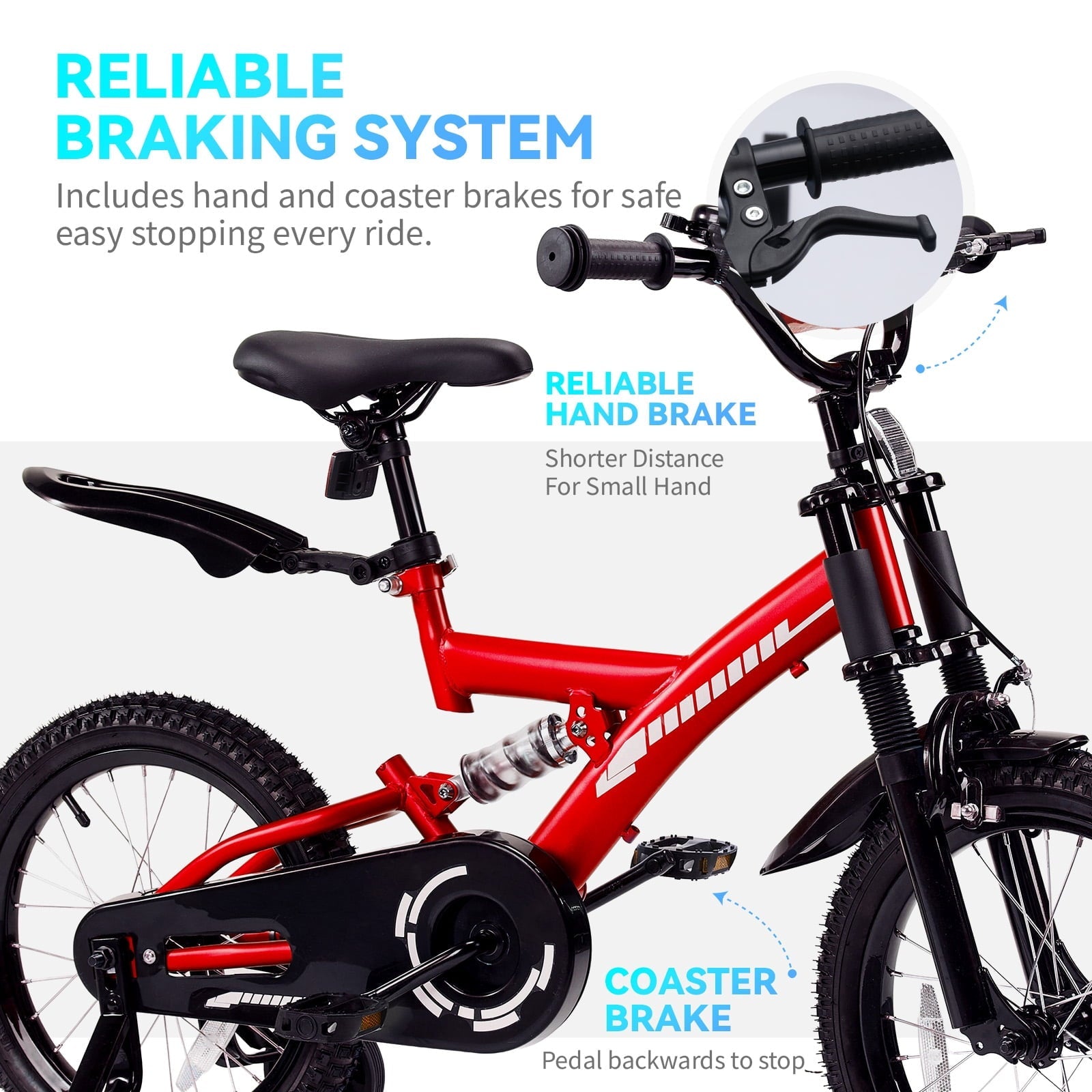 Fenbeli 18 Inch Kids Bike with Training Wheels for Girls Boys Ages 6-9, Red