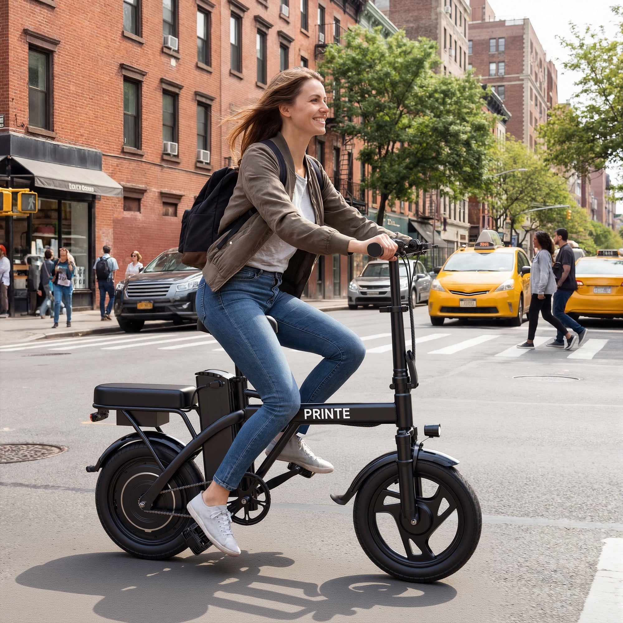 PRINTE N14PRO Electric Bike Black 500W 48V, 14' Mini Ebike for City Commuter for Adult with Two Seats UL2849