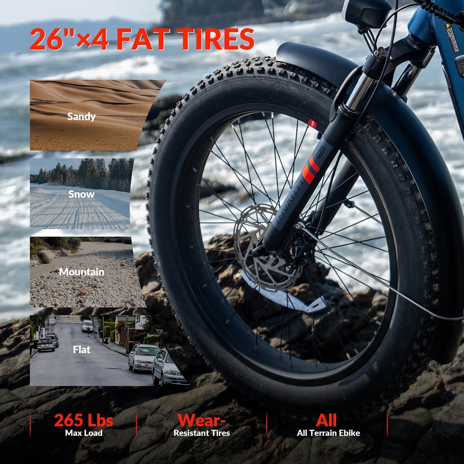 5TH WHEEL W29B 26 x 4 Fat Tire Electric Bike, 750W Motor Adult Ebike with 48V 15Ah Removable Battery, Electric Mountain Bicycle with 7 Speed, UL2849