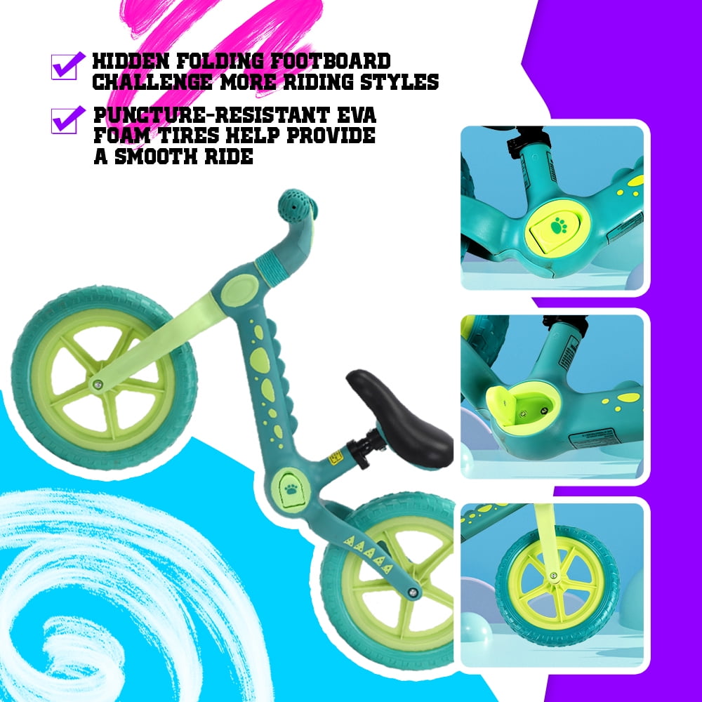 Hoverheart Dinosaur Balance Bike, No Pedal Kids Toys Baby Balance Bike Child Push Along Walking Bike (Blue)
