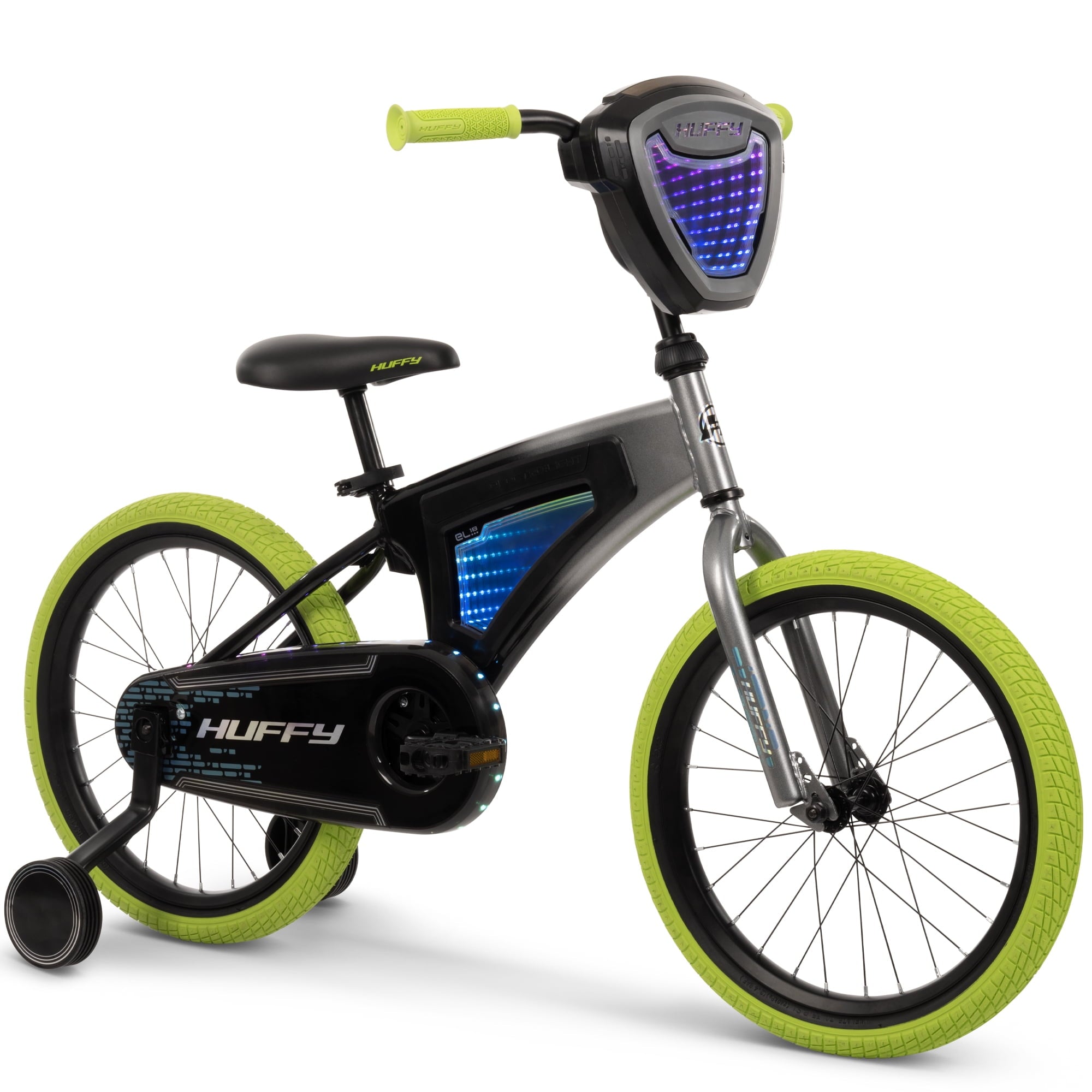 Huffy 18 Electro-Light Kids' Bike, Fits Riders 42 - 49, Grey/Green, Kids, Unisex