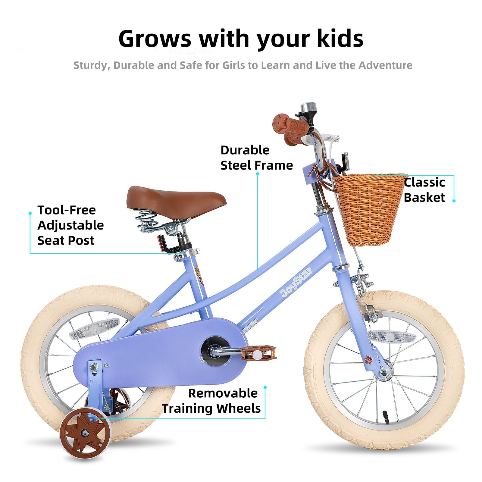 JOYSTAR Girls Bike for 2-13 Years Old Toddlers and Kids, 12 14 16 18 Kids Bike with Training Wheels & Basket, 20 Inch Kid's Bicycle with Kickstand, Retro Style Bikes