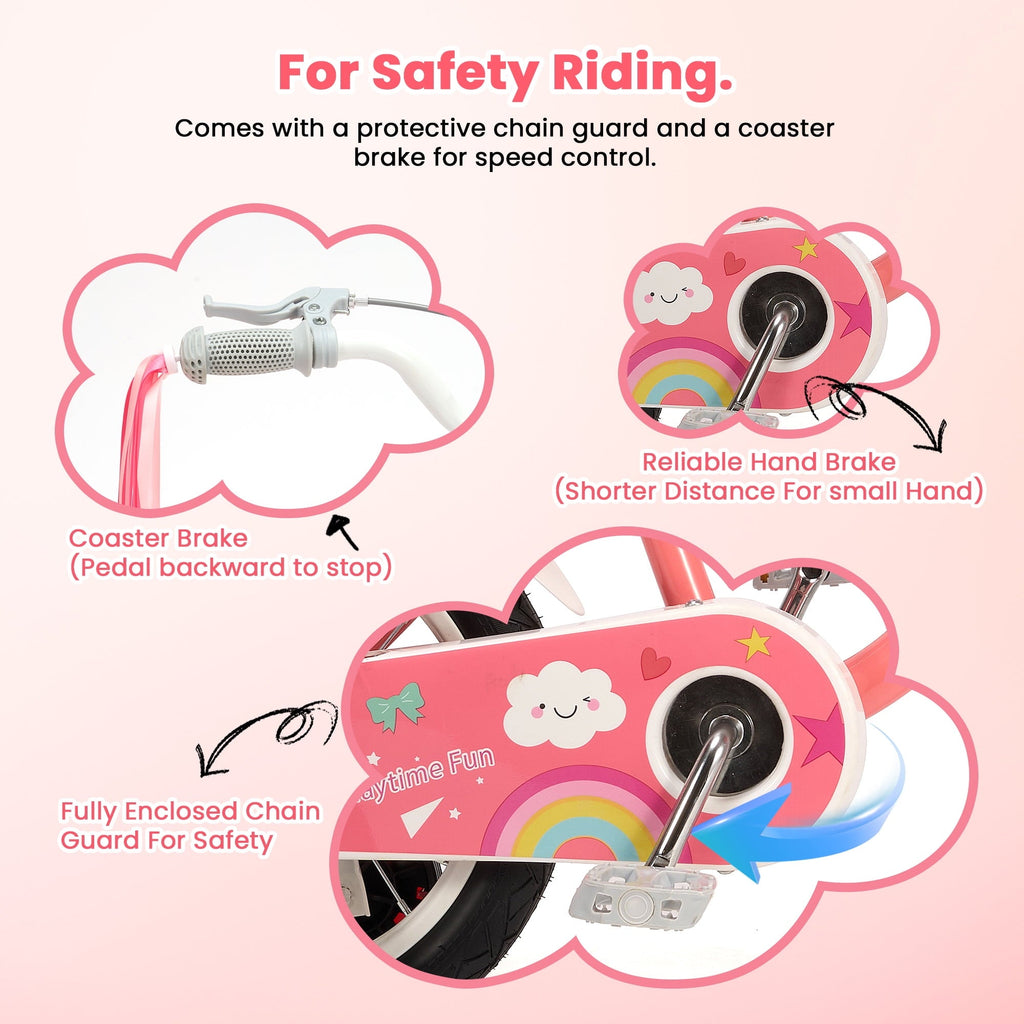 Naipo 12 Inch Kids Bike Boys Girls, Kid's Bikes with Training Wheels, Children Bicycle for Kids and Toddler Gift, Pink