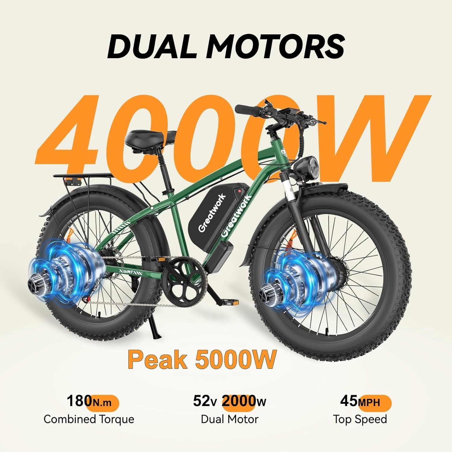 26 Electric Bike for Adult,5000w Dual Motors,up 100 Miles 52V 25Ah Ebike,26 x 4.0 Fat Tire Adult Bicycles for All Terrain,Mountain Commuter UL2849