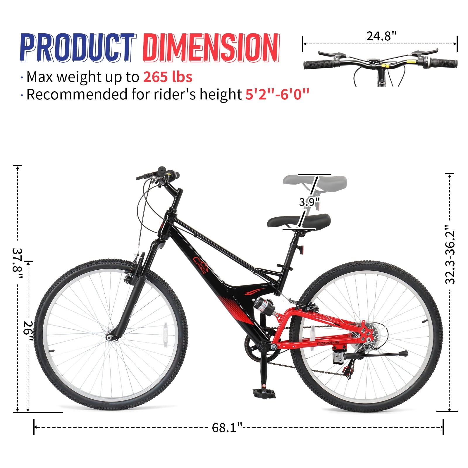 Ktaxon 26 inch 7 Speed Mountain Bike for Adult, Dual Shock Absorbers, Dual V Brake, Black