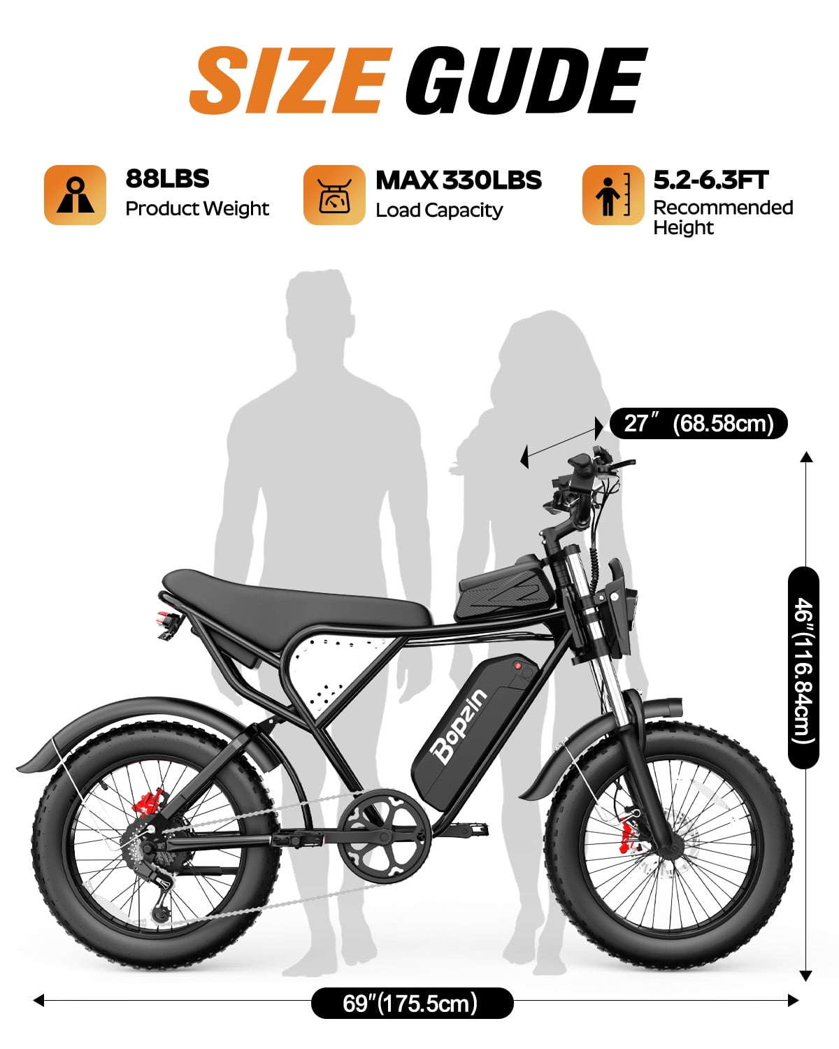 Bopzin Electric Bike for Adults, Peak 1500W App & Anti-Theft, 48V/25Ah, 20x4.0 Fat Tire Ebike, UL2849 E-Mountain Bike