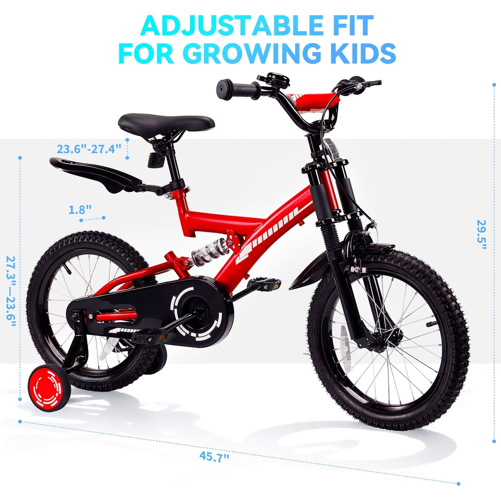 Fenbeli 16 Inch Kids Bike with Training Wheels for Girls Boys Ages 4-7, Red